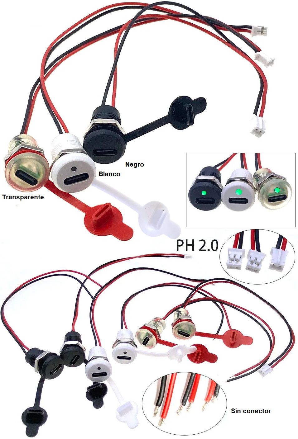 Conector Base Usb-C con Led-versiones